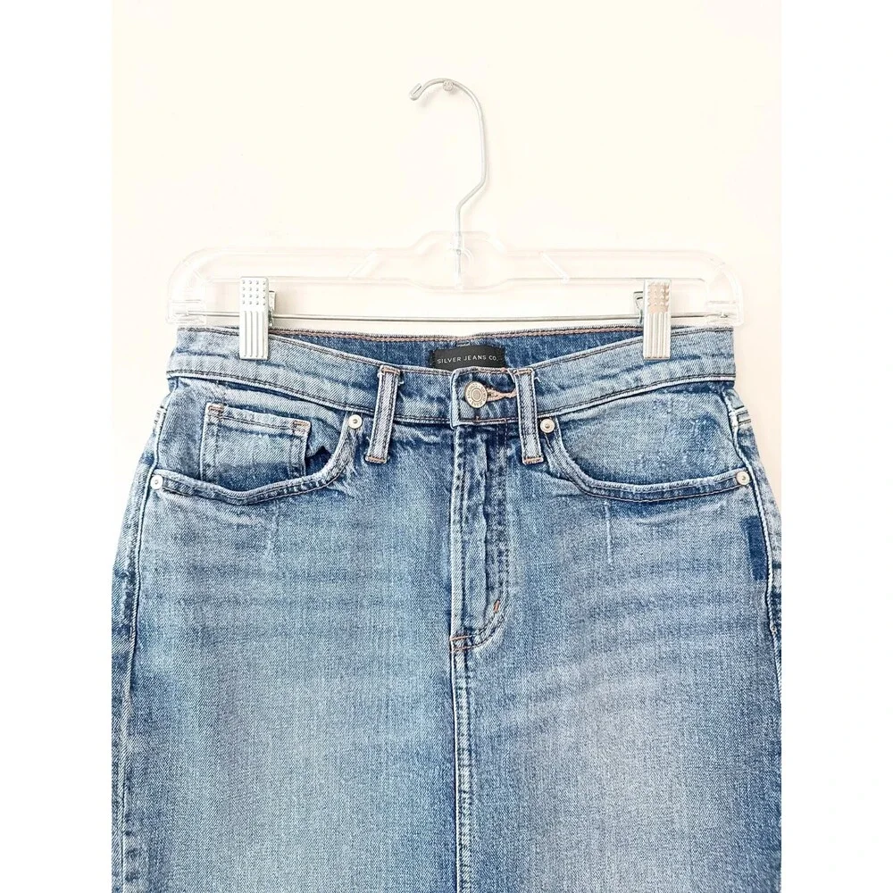Y2K Silver Jeans Denim Skirt SZ 28 Low Rise 2000s Indie Sleaze Coquette Festival